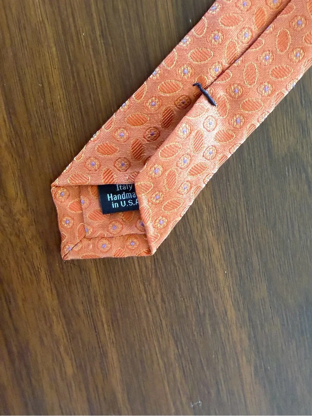 David Donahue Coral Orange Geometric Silk Tie
